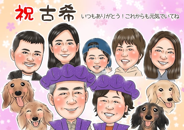 似顔絵師HARUのメッセージ入りの作品